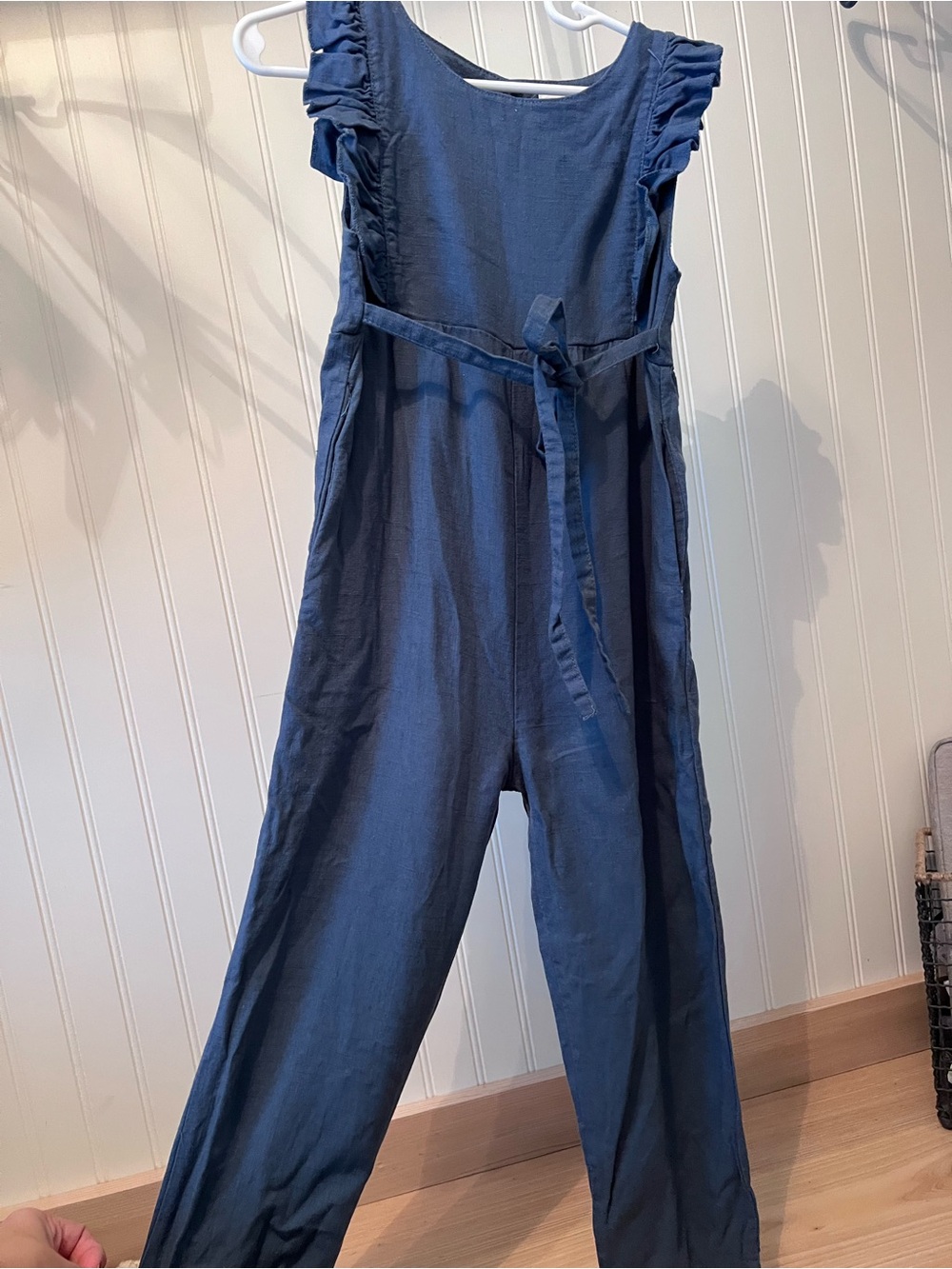 Girls Blue Ruffled-Shoulder Jumpsuit 5t